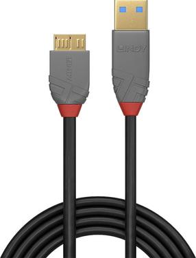 Laidas Lindy Anthra Line USB 3.0 A male, Micro USB B male, 0.5 m, juoda sp.