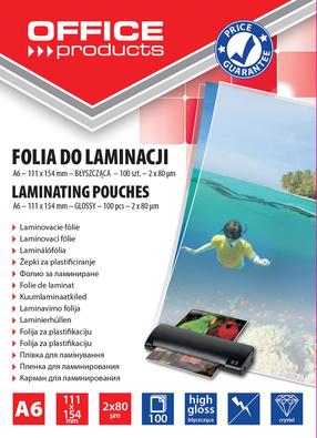 Laminēšanas plēve Office Products, 80 μm x 154 mm x 111 mm, 100 gab.