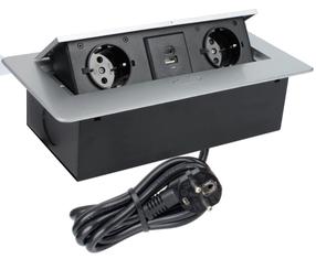 Sisseehitatud pikendusjuhe Design Light Komb, 3 x 1,5 mm², 3 m, IP20, 2 pesa, must v.