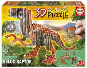3D пазл Educa Velociraptor 19382, 55 см x 15 см, 64 шт., многоцветный
