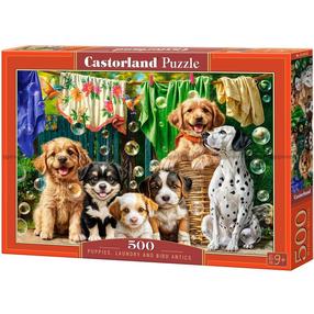 Пазл Castorland Puppies Laundry And Bird Antics, 33 см x 47 см, 500 шт., многоцветный