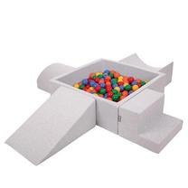 Baseinas su kamuoliukais, rinkinys KiddyMoon Foam Version 5, 90 cm x 90 cm, 300 vnt, mėlyna sp./raudona sp.