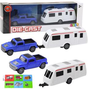  Rotaļu apvidus auto ar piekabi Lean Toys Gift Learning Card, zila krās./balta krās.