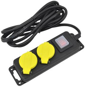 Удлинитель AWTools AW24700, 3 x 1,5 mm², 3 м, IP44, 2 розетки, с выключателем, черный цв./желтый цв.