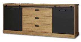Komoda Forte Kaszimiro KZMK232-M328, ąžuolo sp./juoda sp., 88.2 cm x 213.4 cm x 52 cm