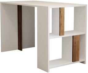 Rašomasis stalas su lentyna Kalune Design Lima 845HCT3836, 120 cm x 60 cm, 75.4 cm, balta sp./riešuto sp.