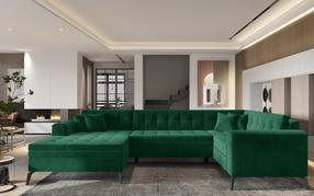 Kampinė sofa Montez Lukso 35, tamsiai žalia sp., kairinė, 180 x 340 cm x 93 cm