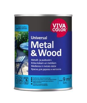Краска-эмаль, для фасада/универсальные/для окон Vivacolor Metal & Wood Matt, фактура: матовая, 0.9 l, белый цв.