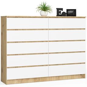 Komoda Akord K160, balta sp./artisan oak sp., 121 cm x 40 cm x 160 cm