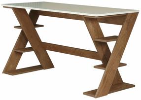 Rašomasis stalas su lentyna Kalune Design Lungo 801CMY5425, 60 cm x 140 cm, 73 cm, balta sp./tamsiai ruda sp.