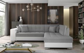 Kampinė sofa Pieretta Sawana 21, Soft 17, balta sp./pilka sp., dešininė, 205 x 260 cm x 80 cm