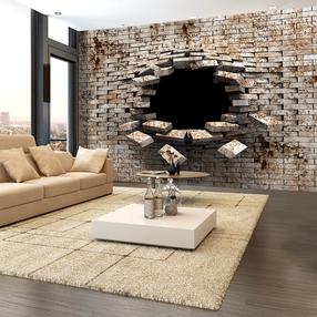Фотообои Artgeist 3D Wall Entry - Background With Dirty White Brick With A Prominent Hole 4XLNEW011183, 280 см x 280 см