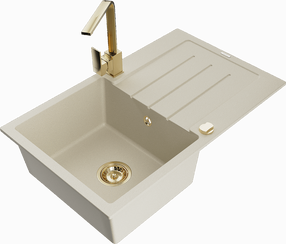 Plautuvė su virtuviniu maišytuvu Mexen Bruno Beige+Gold, granitas, 79 cm x 49 cm x 20 cm, beige+gold sp.