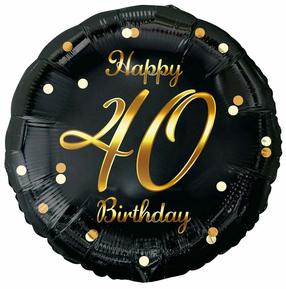 Folinis balionas apvalus GoDan Beauty & Charm Happy 40 Birthday, aukso sp./juoda sp.