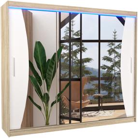 Skapis ADRK Diego LED, balts krās./sonoma ozola krās., 250 cm x 58 cm x 215 cm, ar spoguli