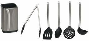 Virtuvės reikmenų rinkinys, su stovu Kitchen&GO, 35 cm, sidabro sp./juoda sp., 6 vnt.