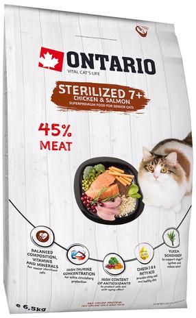 Sausas kačių maistas Ontario Sterilised 7+, vištiena, 6.5 kg
