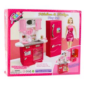 Lėlių namo baldas, rinkinys Lean Toys Kitchen & Fridge, rožinė sp.