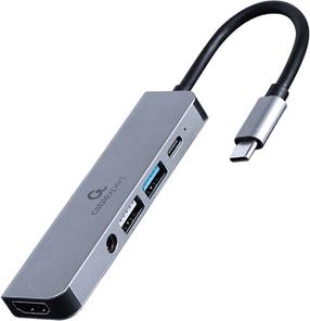 Adapteris Gembird USB-C - HDMI/3.5mm/2xUSB/USB-C A-CM-COMBO5-02 USB-C male, DMI/3.5mm/2xUSB/USB-C female, 0.12 m, pilka sp.