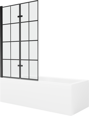 Vonia su sienele, laisvai pastatoma Mexen Cubik Black Grid, 160 cm x 70 cm x 40 cm, stačiakampis, balta sp./juoda sp.