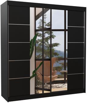 Riidekapp Dalmatia 200, must v., 200 cm x 58 cm x 215 cm, peegliga
