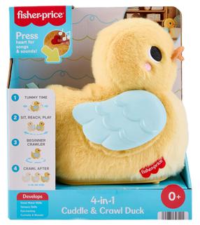 Interaktīva rotaļlieta, pīle Mattel Fisher Price 4in1 Cuddle & Crawl, 21 cm, dzeltena krās.
