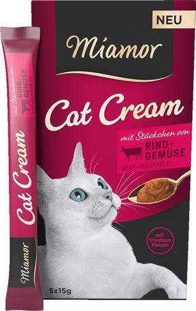 Skanėstas katėms Miamor Cat Cream, jautiena, 0.075 kg, 5 vnt x 15 g.