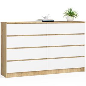 Komoda Akord Furniture Factory K160 8SZ CLP PK, balta sp./artisan oak sp., 121 cm x 160 cm x 40 cm