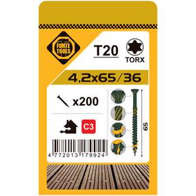 Medsraigtis, terasoms Forte Tools, 4.2 x 65 mm, žalia sp., 200 vnt.