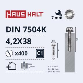 Саморез Haushalt DIN 7504K, 4.2 мм x 38 мм, 400 шт.