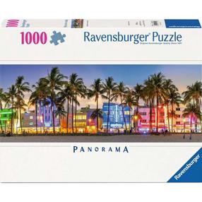 Пазл Ravensburger Panorama Night Lights On Ocean Drive, 37.5 см x 98 см, 1000 шт., многоцветный