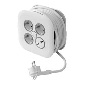 Pagarinātājs Airam, 3 x 1,5 mm², 7 m, IP20, 3 ligzdas, 2USB, balta krās.