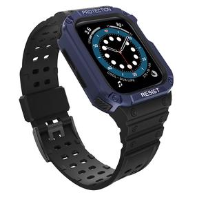 Siksniņa Hurtel, Protect Strap Band With Case Apple Watch 41/40/38mm, melns krās./zilimelns krās.