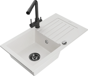 Virtuvinė plautuvė Mexen Pablo 6510751010-20+671600-70+66911-70, granitas, 75 cm x 43 cm x 16.1 cm, white+black(b) sp.