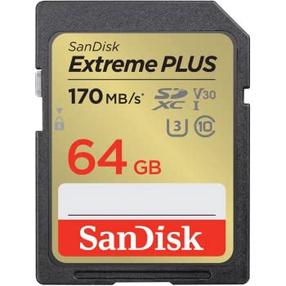 Atmiņas karte SanDisk Extreme Plus, 64 GB, 170 Mb/s - 80 Mb/s