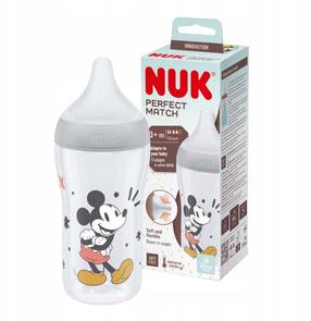 Kūdikių buteliukas Nuk Perfect Match Mickey Mouse, 260 ml, 3 mėn., pilka sp.