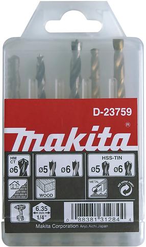 Grąžtų komplektas Makita D-23759, medienai/akmeniui, hss, hex 1/4, 5 mm