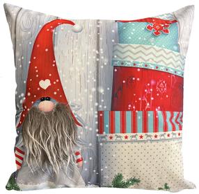 Ziemassvētku dekoratīvs spilvenu pārvalks Gnome JCL-434, balts krās./pelēka krās./sarkana krās., 40 cm x 40 cm