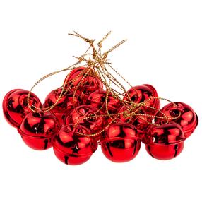 Ziemassvētku eglīšu rotaļlietu komplekts Bells, sarkana krās., 2.5 cm, metāls, 12 gab.