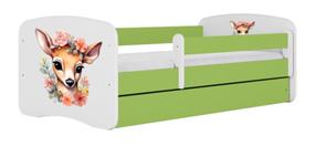 Vaikiška lova Kocot Kids Bambi, balta sp./žalia sp., 80 x 160 cm, be patalynės dėžės, su čiužiniu