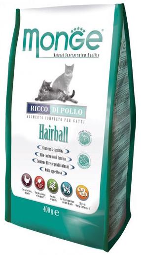 Sausā kaķu barība Monge Hairball, vistas gaļa, 0.4 kg