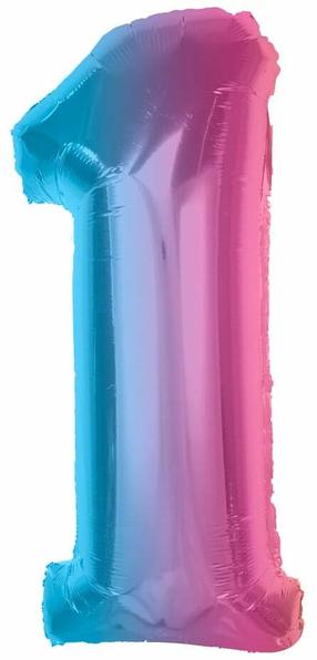 Folijas balons cipars GoDan Smart Nr. 1, zila krās./rozā krās.