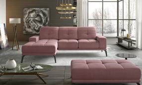 Kampinė sofa Torrense Mat Velvet 63, rožinė sp., kairinė, 265 x 175 cm x 98 cm