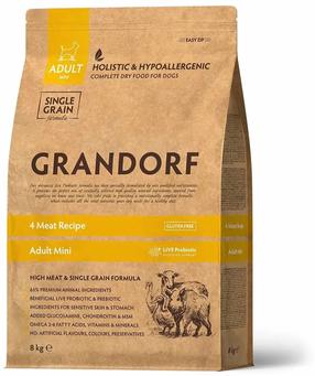 Kuiv koeratoit Grandorf 4 Meat Mini Breeds, lambaliha/kalkun/pardiliha/metssealiha, 8 kg