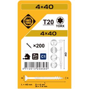 Puidukruvi, universaalsed Forte Tools, 4 x 40 mm, valge v., 200 tk