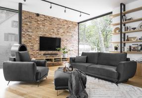 Baldų komplektas Megis 3F & 1F & Pouf, vidaus, tamsiai pilka sp.