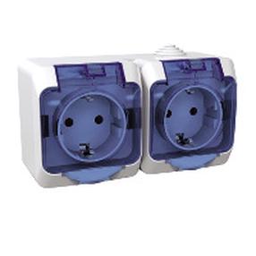 Dvivietis kištukinis lizdas Schneider Electric Cedar Plus WDE000525, su įžeminimu, IP44, balta sp./skaidri sp.