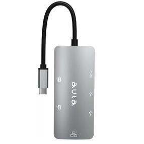 Adapteris Aula UC-910 6in1, HDMI/Ethernet LAN (RJ-45)/USB 3.0 type C/2 x USB 2.0, pilka sp.