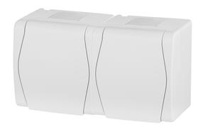 Двойная розетка Elektro-Plast Hermes 2 1025-00, c заземлением, IP44, белый цв.