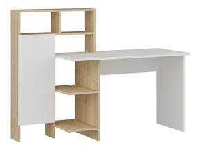 Rašomasis stalas su lentyna Kalune Design Bugra 550ARN1101, 135.9 cm x 60 cm, 73.8 - 111.8 cm, ąžuolo sp./balta sp.